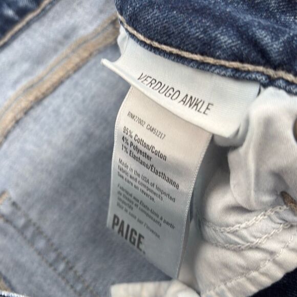 Paige Denim Verdugo Ankle Raw Hem Stretch Mid-Rise Skinny Jeans Cropped Blue 27 - Picture 11 of 13